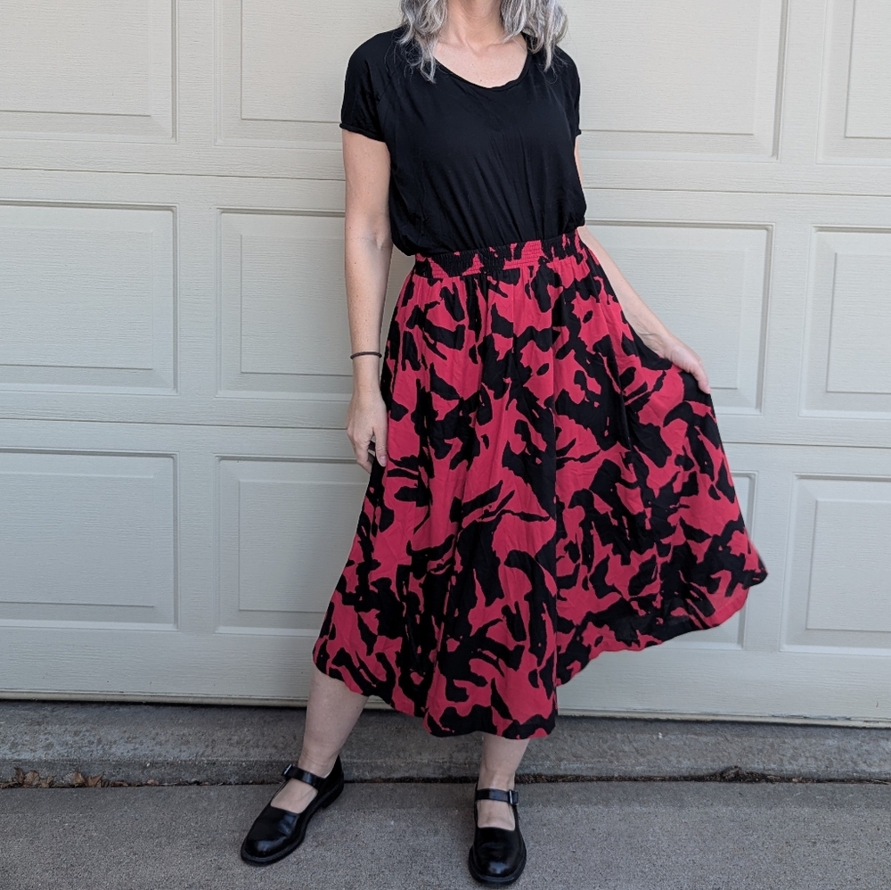 vintage RAYON MIDI SKIRT with pockets M